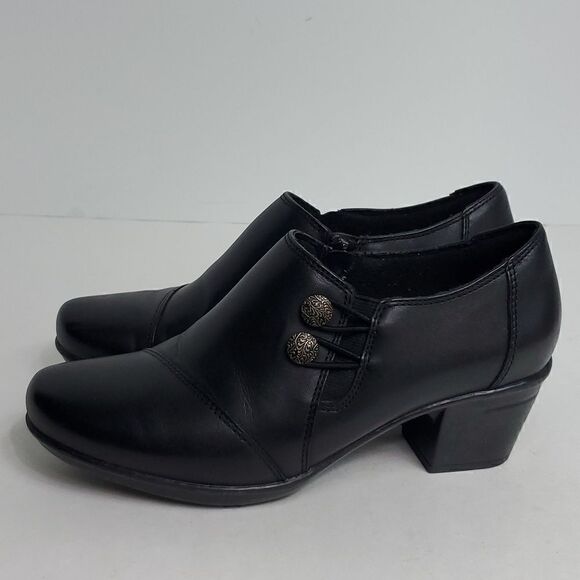 Collection by Clarks Womens Size 7W Black Side Zip Slip-On Booties Comfort Shoes - Picture 4 of 10